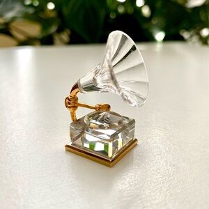 Original Swarovski Crystal and Gold Glass Miniature Gramophone Figurine